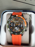 Fossil Bannon Chronograph Grey Dial Orange Silicone Strap Watch for Men - BQ2500 Authentic Buy Shop Now