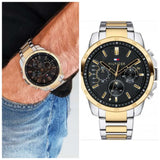 Tommy Hilfiger Decker Chronograph Black Dial Two Tone Steel Strap Watch for Men - 1791559 Authentic Buy Shop Now