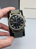 Emporio Armani Luigi Quartz Chronograph Black Dial Green Mesh Bracelet Watch For Men - AR11115 Authentic Buy Shop Now
