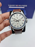 Tommy Hilfiger Multi Function Quartz White Dial Brown Leather Strap Watch for Men - 1791614 Authentic Buy Shop Now