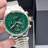Hugo Boss Champion Chronograph Green Dial Two Tone Steel Strap Watch for Men - 1513878