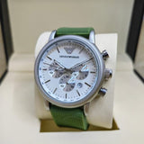 Emporio Armani Chronograph White Dial Green Rubber Strap Watch For Men - AR11022 Authentic Buy Shop Now