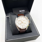 Hugo Boss Driver Chronograph Silver Dial Brown Leather Strap Watch For Men - 1512881 Authentic Buy Shop Now