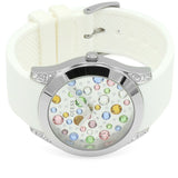 Guess Wanderlust Crystals Silver Dial White Rubber Strap Watch For Women - W1059L3 Authentic Buy Shop Now