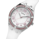 Guess Sparkling Silver Dial White Rubber Strap Watch For Women - GW0032L1 Authentic Buy Shop Now