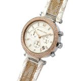 Michael Kors Parker Chronograph White Dial Two Tone Leather Strap Watch For Women - MK6950 Authentic Buy Shop Now