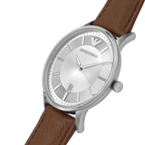 Emporio Armani Renato Quartz Silver Dial Brown Leather Strap Watch For Men - AR11185 Authentic Buy Shop Now