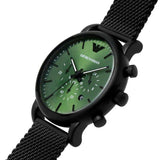 Emporio Armani Luigi Chronograph Green Dial Black Mesh Bracelet Watch For Men - AR11470 Authentic Buy Shop Now
