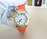 Guess Jet Setter Golden Dial Orange Rubber Watch For Women - W0564L2 Authentic Buy Shop Now