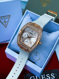 Guess Raven Diamonds Rose Gold Dial White Silicone Strap Watch for Women - GW0105L3 Authentic Buy Shop Now