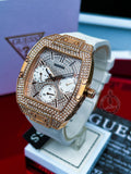 Guess Raven Diamonds Rose Gold Dial White Silicone Strap Watch for Women - GW0105L3 Authentic Buy Shop Now