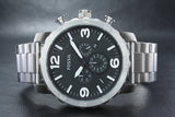 Fossil Nate Chronograph Black Dial Silver Steel Strap Watch for Men - JR1353 Authentic Buy Shop Now