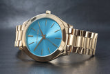 Michael Kors Slim Runway Blue Dial Gold Steel Strap Watch for Women - MK3265 Authentic Buy Shop Now