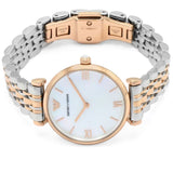 Emporio Armani T Bar Gianni Classic Mother Of Pearl Dial Two Tone Steel Strap Watch For Women - AR1683 Authentic Buy Shop Now