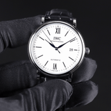 IWC Portofino Automatic '150 Years' Edition Automatic White Dial Black Leather Strap Watch for Men - IW356519 Authentic Buy Shop Now