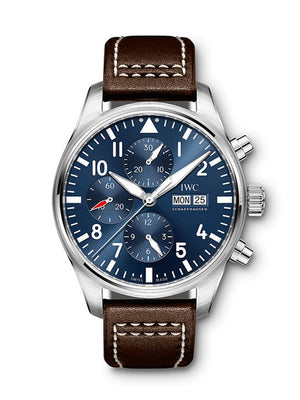 IWC Pilot’s Watch Chronograph Edition “Le Petit Prince” Blue Dial Brown Leather Strap Watch for Men - IW377714 Authentic Buy Shop Now