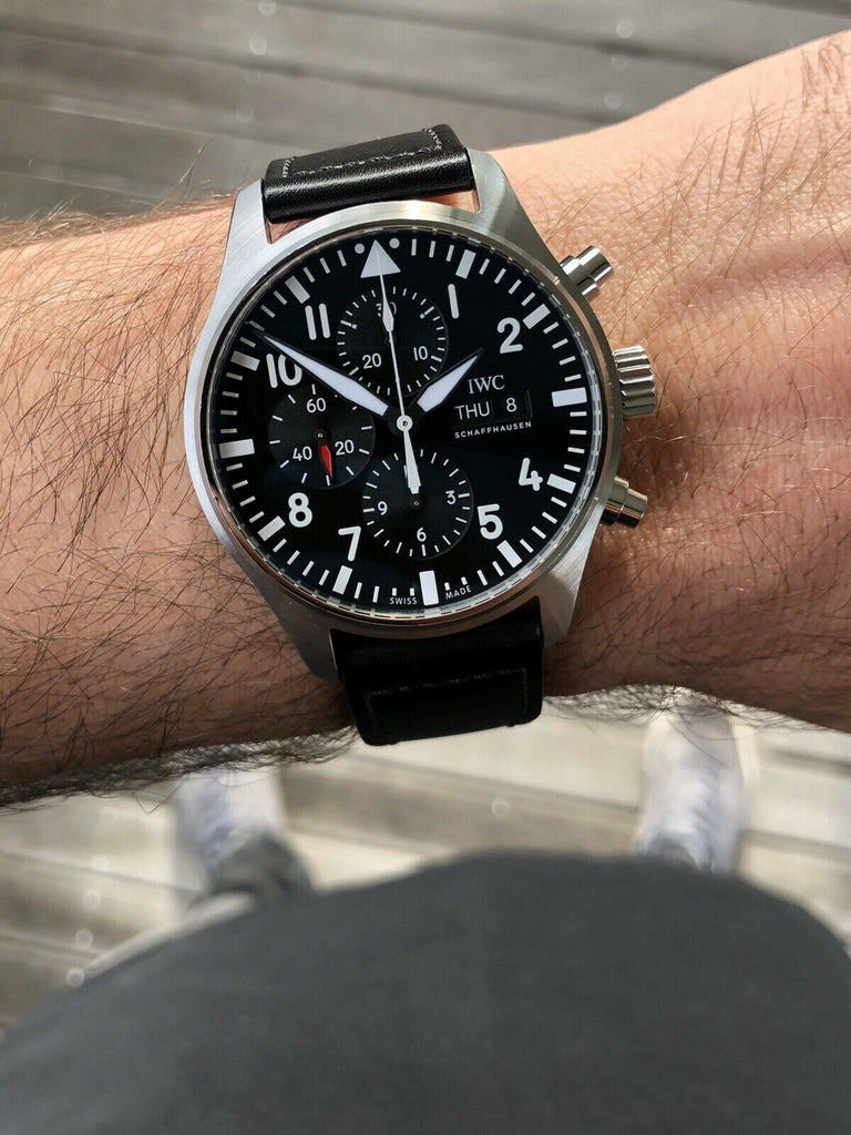 IWC Pilot's Watch Chronograph Black Dial Black Leather Strap Watch for Men - IW377709 Authentic Buy Shop Now