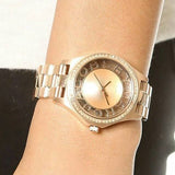 Marc Jacobs Henry Transparent Gold Dial Gold Steel Strap Watch for Women - MBM3338 Authentic Buy Shop Now