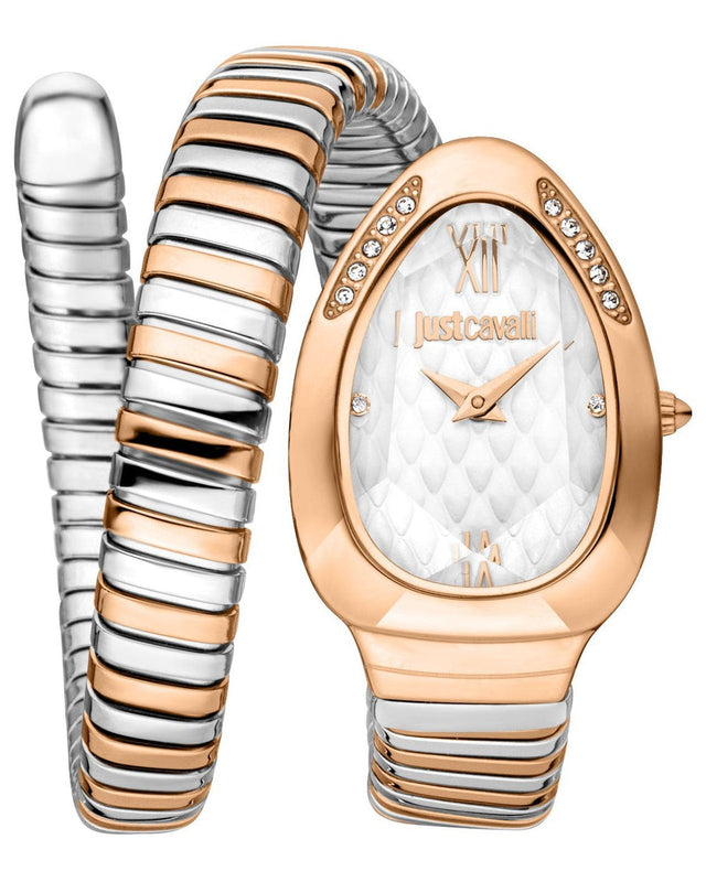 Just Cavalli Serpente Metallica White Dial Two Tone Steel Strap Watch for Women - JC1L223M0065 Authentic Buy Shop Now
