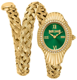 Just Cavalli Twined Green Dial Gold Steel Strap Watch for Women - JC1L305M0035 Authentic Buy Shop Now