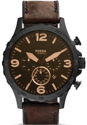 Fossil Nate Chronograph Brown Dial Brown Leather Strap Watch for Men - JR1487 Authentic Buy Shop Now