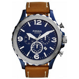 Fossil Nate Chronograph Navy Blue Dial Brown Leather Strap Watch for Men - JR1504 Authentic Buy Shop Now