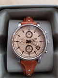 Fossil Original Boyfriend Sport Chronograph Beige Dial Brown Leather Strap Watch for Women - ES4046 Authentic Buy Shop Now