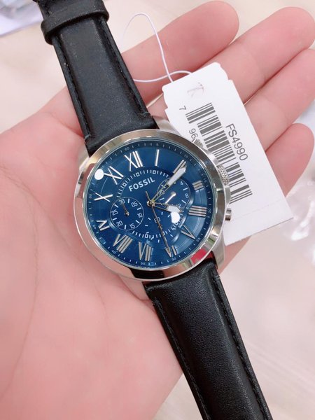 Fossil Grant Chronograph Blue Dial Black Leather Strap Watch for Men - FS4990 Authentic Buy Shop Now