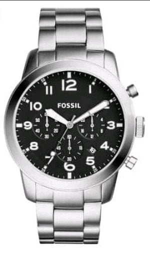 Fossil Pilot Chronograph Black Dial Silver Steel Strap Watch for Men - FS5141 Authentic Buy Shop Now