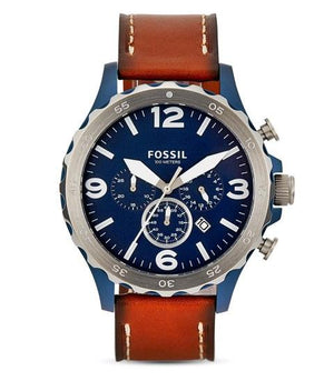 Fossil Nate Chronograph Navy Blue Dial Brown Leather Strap Watch for Men - JR1504 Authentic Buy Shop Now