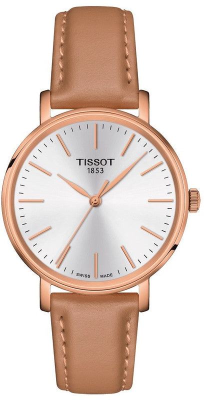 Tissot Everytime Lady Silver Dial Brown Leather Strap Watch for Women - T143.210.36.011.00 Authentic Buy Shop Now
