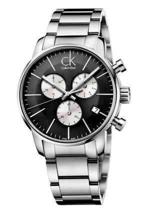 Calvin Klein City Chronograph Black Dial Silver Steel Strap Watch for Men - K2G2714X Authentic Buy Shop Now