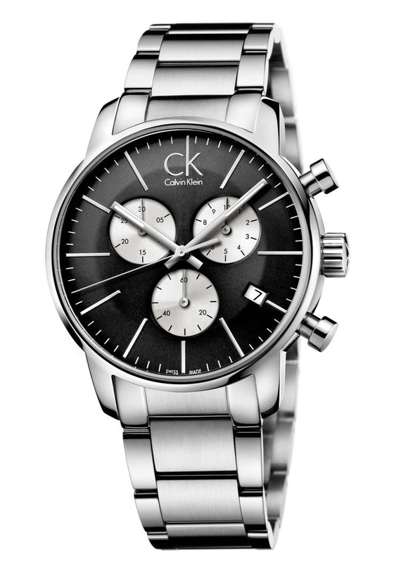 Calvin Klein City Chronograph Black Dial Silver Steel Strap Watch for Men - K2G2714X Authentic Buy Shop Now