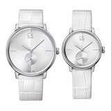 Calvin Klein Accent Silver Dial White Leather Strap Watch for Women - K2Y231K6 Authentic Buy Shop Now