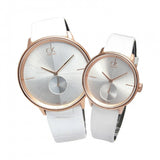 Calvin Klein Accent Silver Dial White Leather Strap Watch for Women - K2Y216K6 Authentic Buy Shop Now