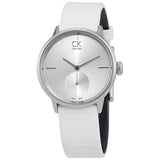 Calvin Klein Accent Silver Dial White Leather Strap Watch for Women - K2Y231K6 Authentic Buy Shop Now