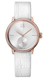 Calvin Klein Accent Silver Dial White Leather Strap Watch for Women - K2Y236K6 Authentic Buy Shop Now