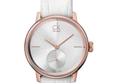 Calvin Klein Accent Silver Dial White Leather Strap Watch for Women - K2Y236K6 Authentic Buy Shop Now