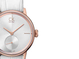Calvin Klein Accent Silver Dial White Leather Strap Watch for Women - K2Y236K6 Authentic Buy Shop Now