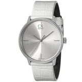 Calvin Klein Accent Silver Dial White Leather Strap Watch for Women - K2Y2X1K6 Authentic Buy Shop Now
