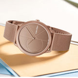 Calvin Klein Minimal Quartz Pink Gold Dial Pink Gold Mesh Bracelet Watch for Men - K3M11TFK Authentic Buy Shop Now