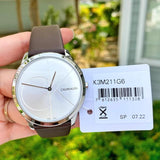 Calvin Klein Minimal Silver Dial Brown Leather Strap Watch for Men - K3M211G6 Authentic Buy Shop Now