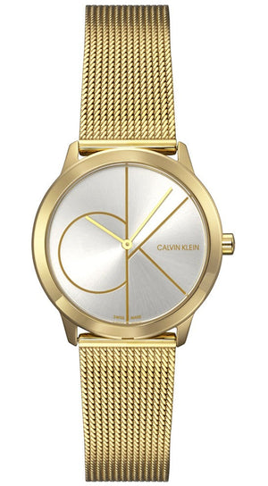Calvin Klein Minimal Silver Dial Gold Mesh Bracelet Watch for Women - K3M22526 Authentic Buy Shop Now