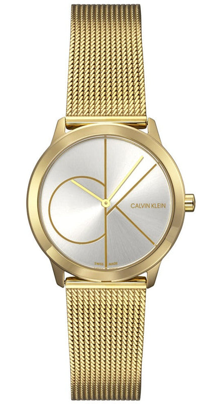 Calvin Klein Minimal Silver Dial Gold Mesh Bracelet Watch for Women - K3M22526 Authentic Buy Shop Now