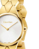 Calvin Klein Snake Silver Dial Yellow Gold Steel Strap Watch For Women - K6E23546 Authentic Buy Shop Now