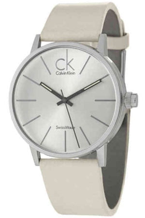 Calvin Klein Post Minimal Silver Dial White Leather Strap Watch for Men - K7621126 Authentic Buy Shop Now