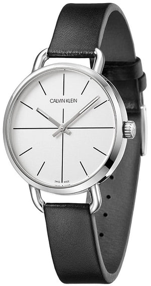 Calvin Klein Evan White Dial Black Leather Strap Watch for Women - K7B231CY Authentic Buy Shop Now