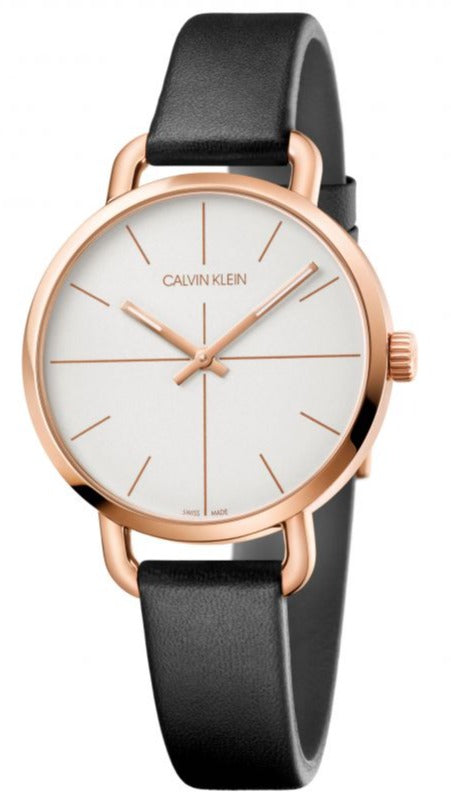Calvin Klein Even White Dial Black Leather Strap Watch for Women - K7B236C6 Authentic Buy Shop Now