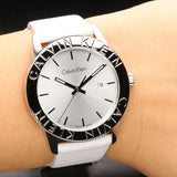 Calvin Klein Steady Silver Dial White Leather Strap Watch for Women - K7Q211L6 Authentic Buy Shop Now