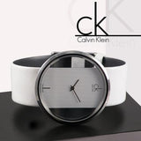 Calvin Klein Glam Transparent Dial White Leather Strap Watch for Women - K9423101 Authentic Buy Shop Now
